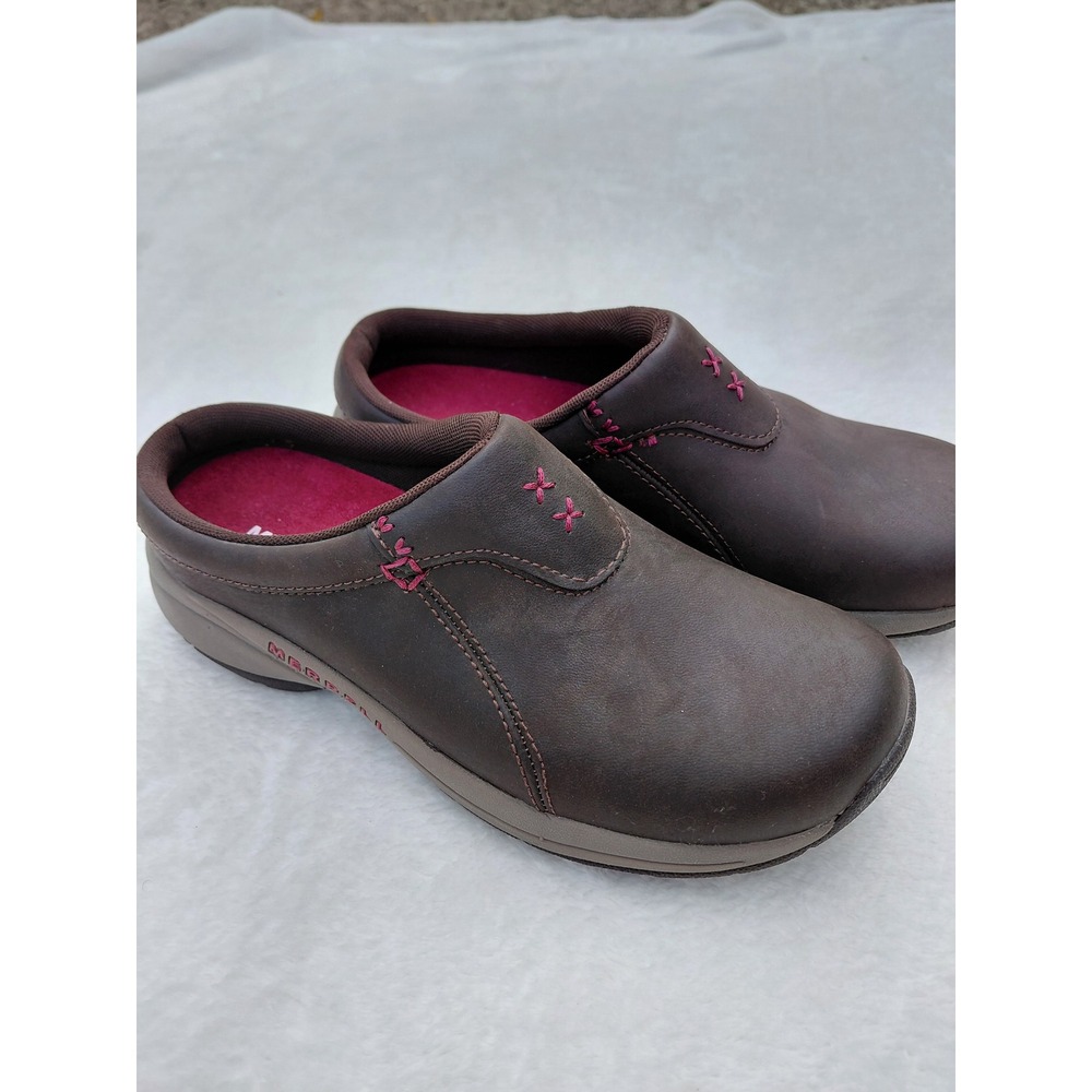 Merrell Encore Q2 Espresso Blushing Pink Leather Clogs Mules J164936C Womens 7.5